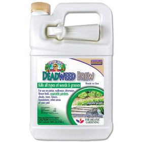 Bonide Captain Jack's Deadweed Brew bottle showing fast non-selective weed control in gardens.