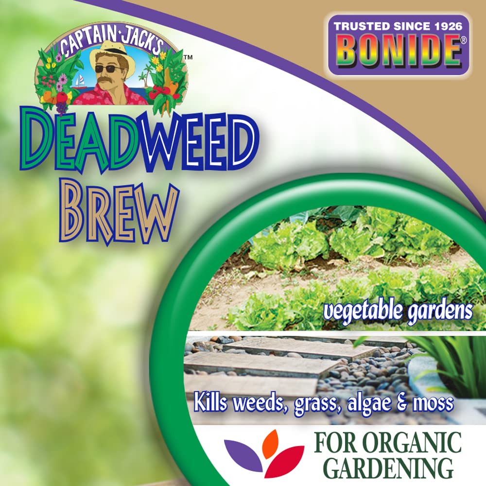 Bonide Captain Jack's Deadweed Brew used around driveways and sidewalks.