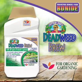 Bonide Captain Jack's Deadweed Brew organic gardening label indicates approved use.