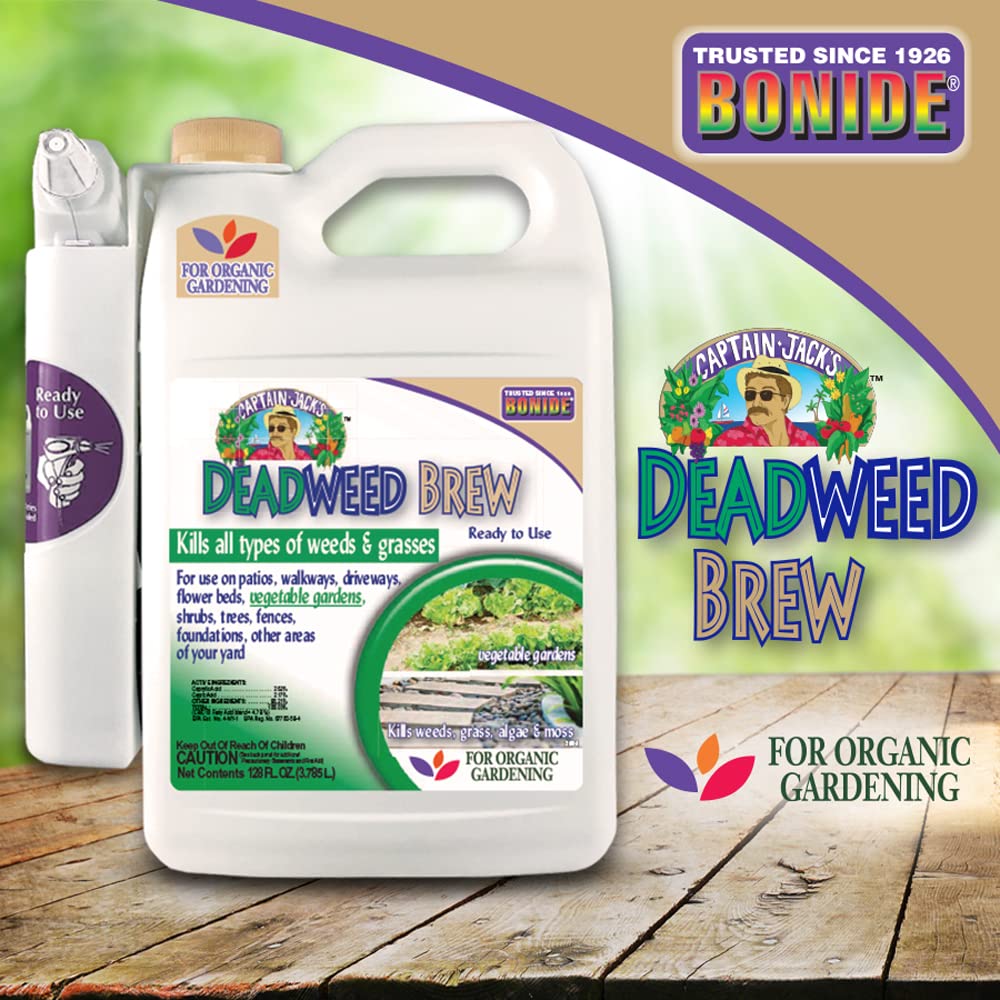 Bonide Captain Jack's Deadweed Brew vegetable-garden use for weed control near edibles.