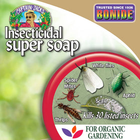 Bonide Captain Jack's Super Soap addressing powdery mildew on leaves.