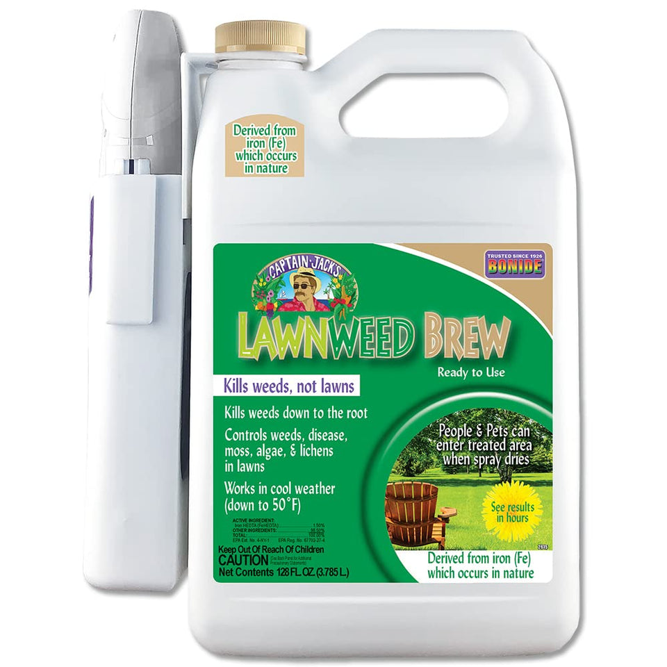 Bonide Captain Jack's Lawnweed Brew bottle with power wand for fast lawn weed control