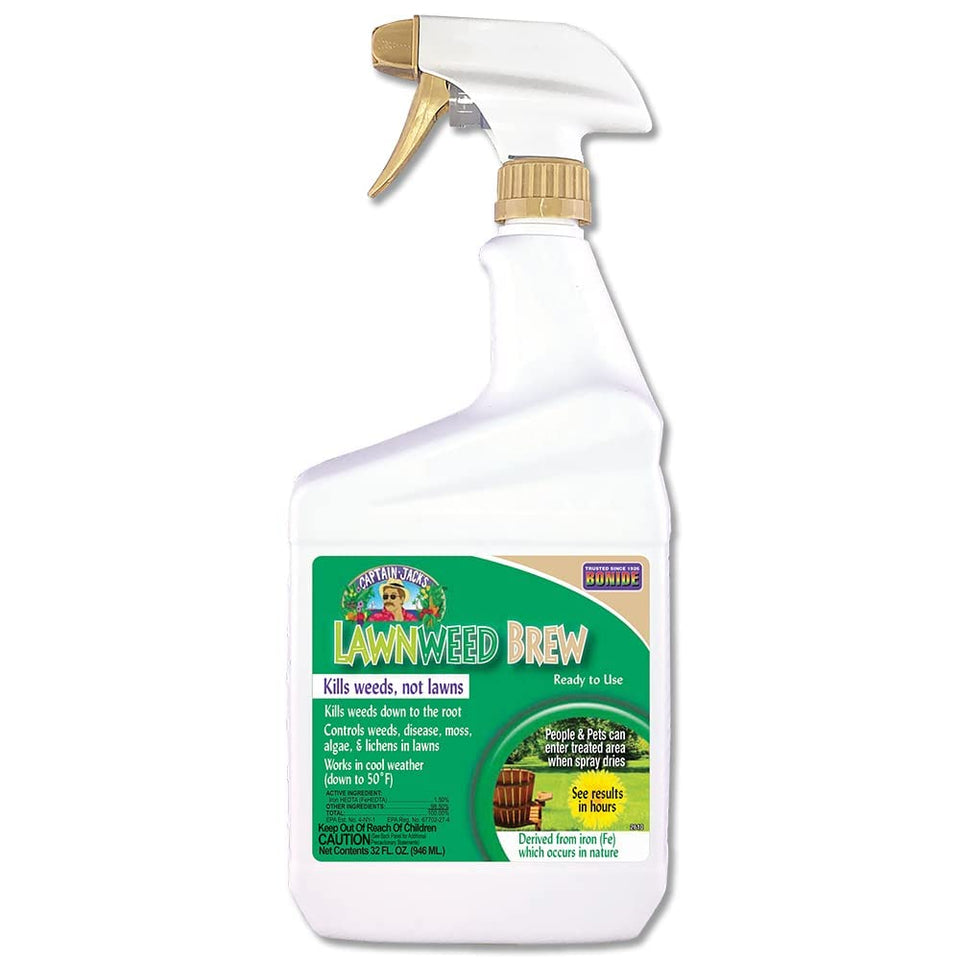 Bonide Captain Jack's Lawnweed Brew bottle front view showing ready-to-use weed control