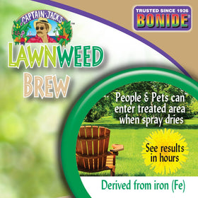 Lawn care application image illustrates easy hose-end spray with Captain Jack's Brew.