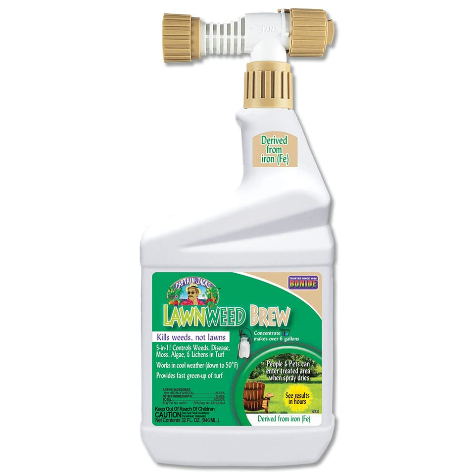 Bonide Captain Jack's Lawnweed Brew ready-to-spray bottle for fast weed control on lawns.