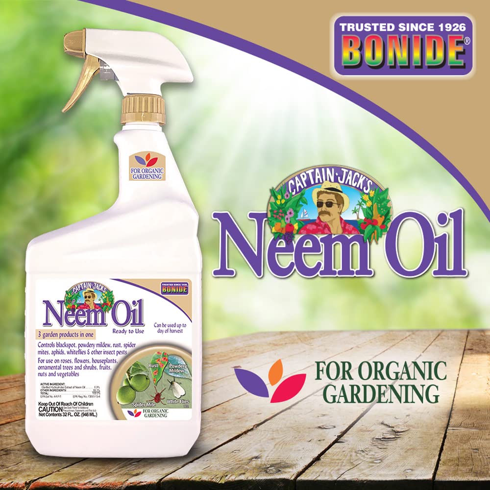 Product label on Bonide Captain Jack's Neem Oil for trusted organic care