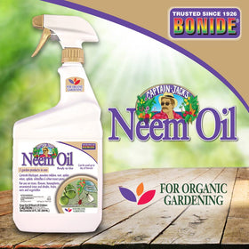 Product label on Bonide Captain Jack's Neem Oil for trusted organic care
