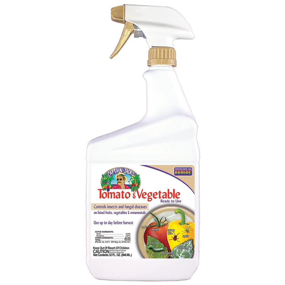 Bonide Captain Jack's Tomato & Vegetable Spray bottle ready to protect garden plants from pests