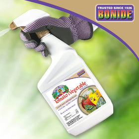 Bonide Captain Jack's Tomato & Vegetable Spray in a vegetable garden setup