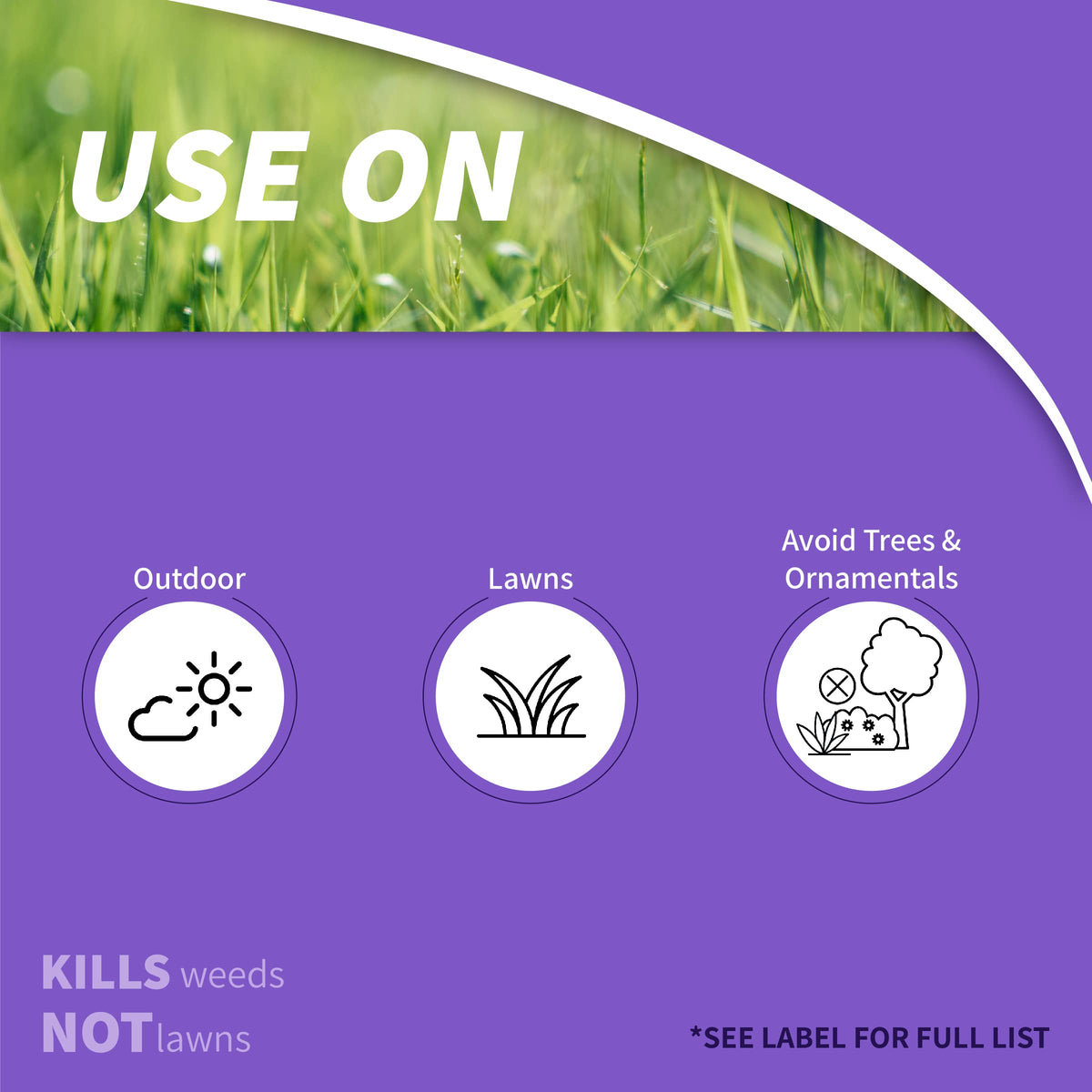 Bonide label close-up showing weed targets for lawns