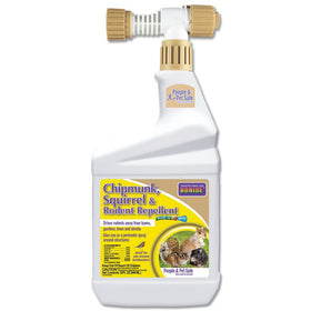 Bonide Chipmunk Squirrel & Rodent Repellent bottle ready to spray, protecting your lawn from pests.