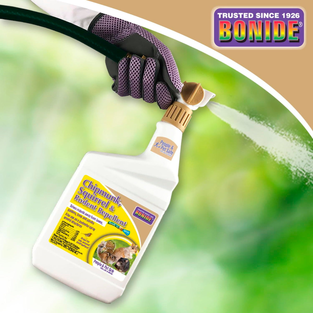 Bonide label on bottle, ready-to-use for convenient outdoor pest defense.
