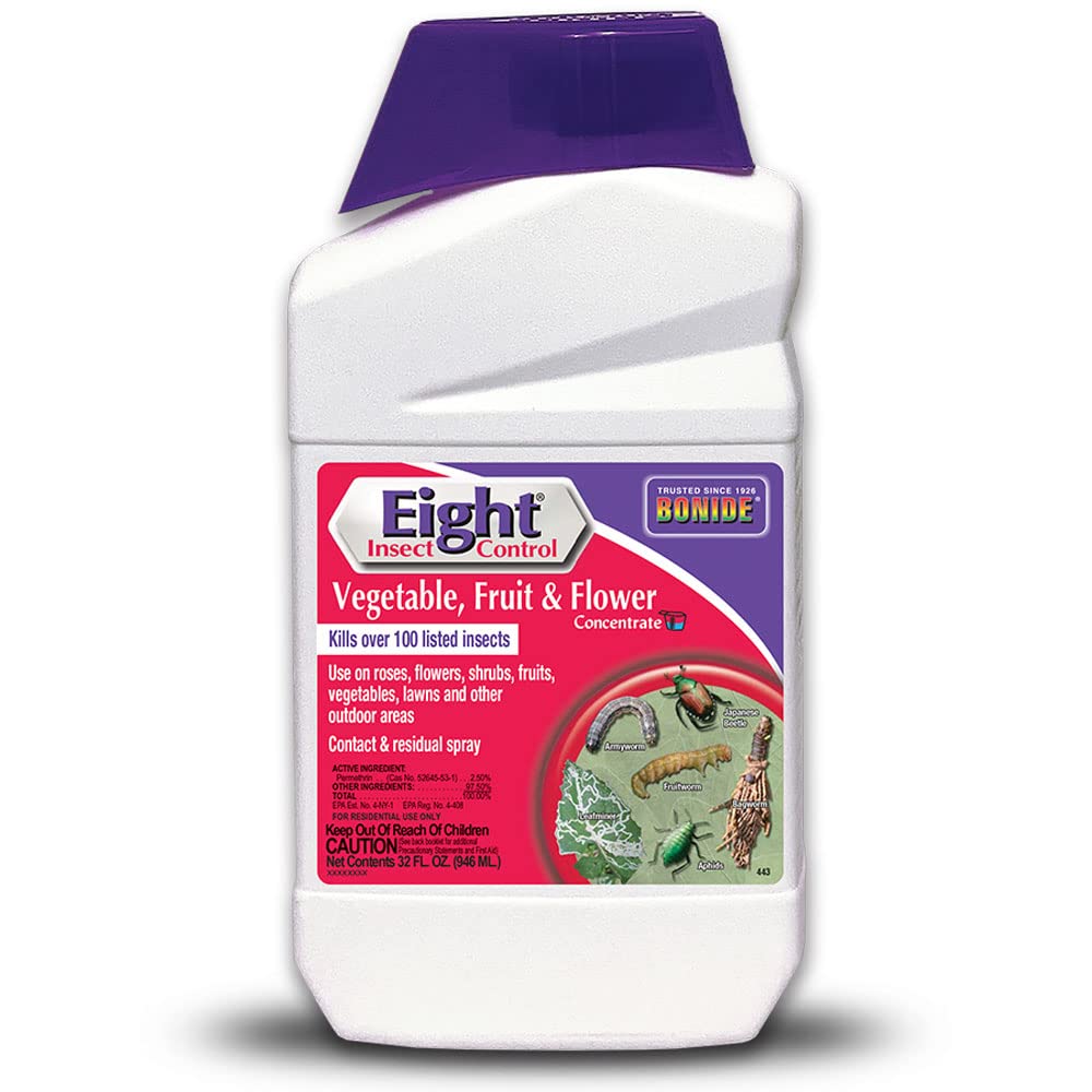 Bonide Eight Insect Control bottle with label showing broad pest protection for vegetables and fruit.