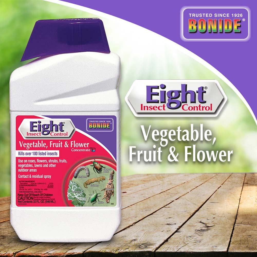 Label details showing directions and safety tips for Eight Insect Control usage.