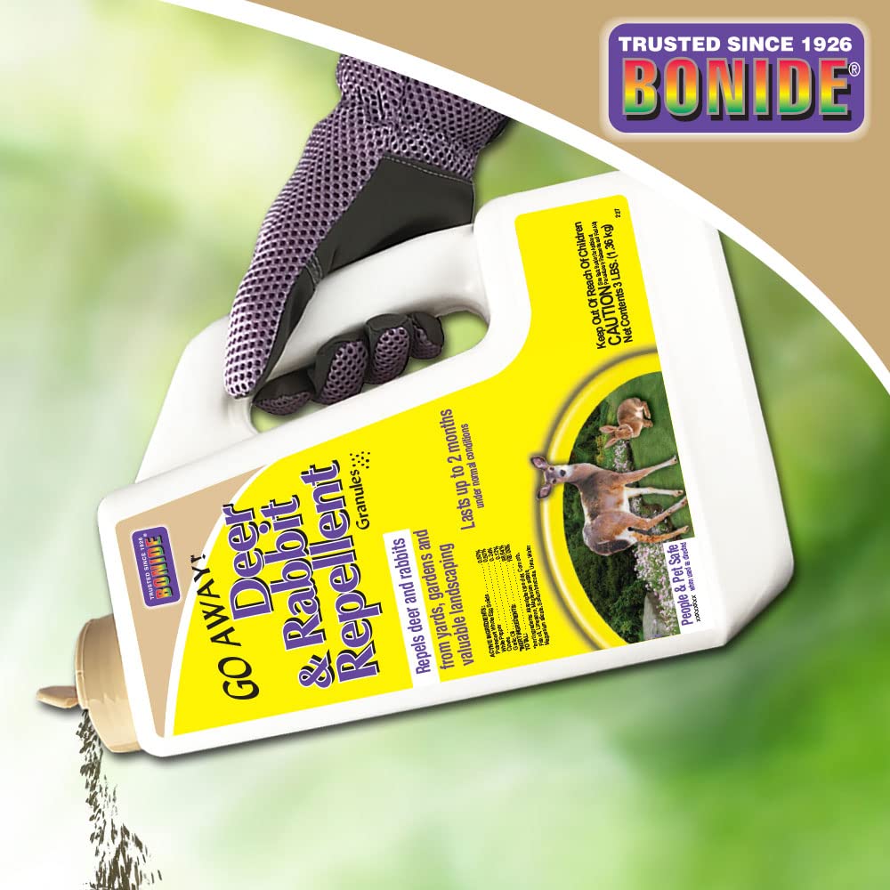 Go Away! granules ready-to-use shaker for easy outdoor control around lawns.