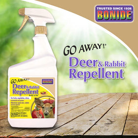 Go Away! repellent applied to edible plants deters pests with cayenne pepper.