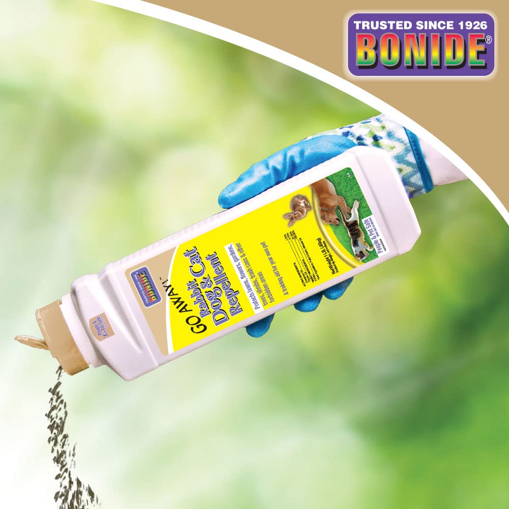 Bonide Go Away! granules trees and shrubs protection—safeguards foliage from animal visits.