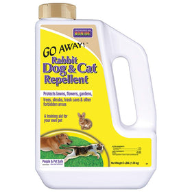 Bonide Go Away! granules with cap for easy yard application.