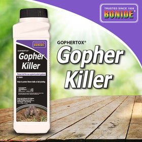 Bonide Gophertox granules close-up highlighting bait texture