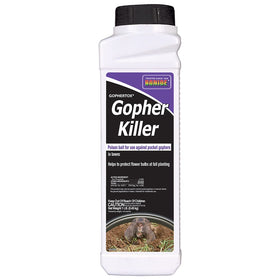 Bonide Gophertox package front showing ready-to-use granules for lawn use