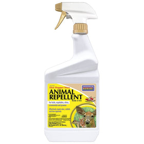 Bonide Hot Pepper Wax spray bottle ready for garden application to deter deer