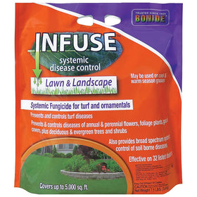 Bonide Infuse lawn granules texture showing ready-to-use disease control formula for turf and ornamentals