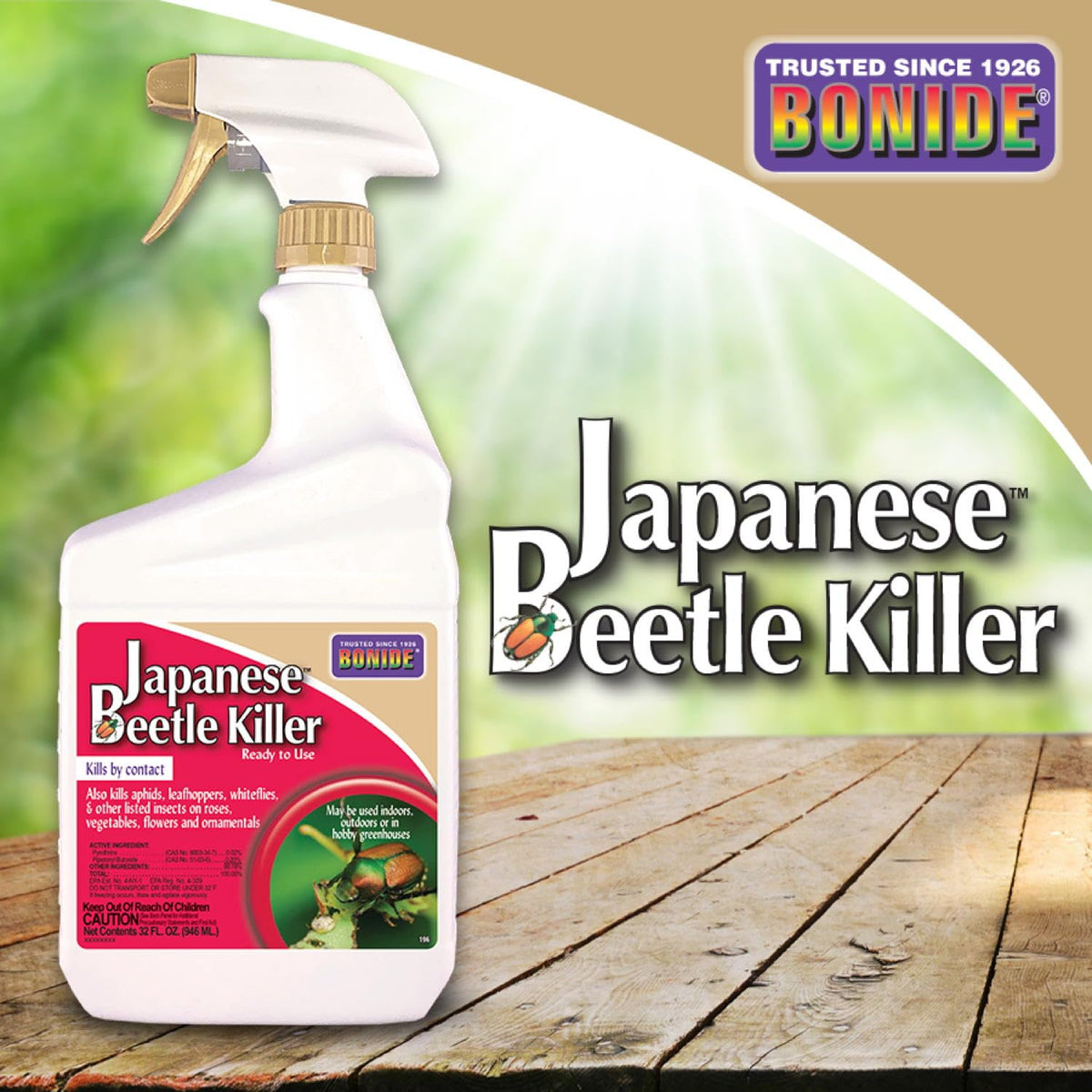 Bonide product beside vegetables showing pest protection