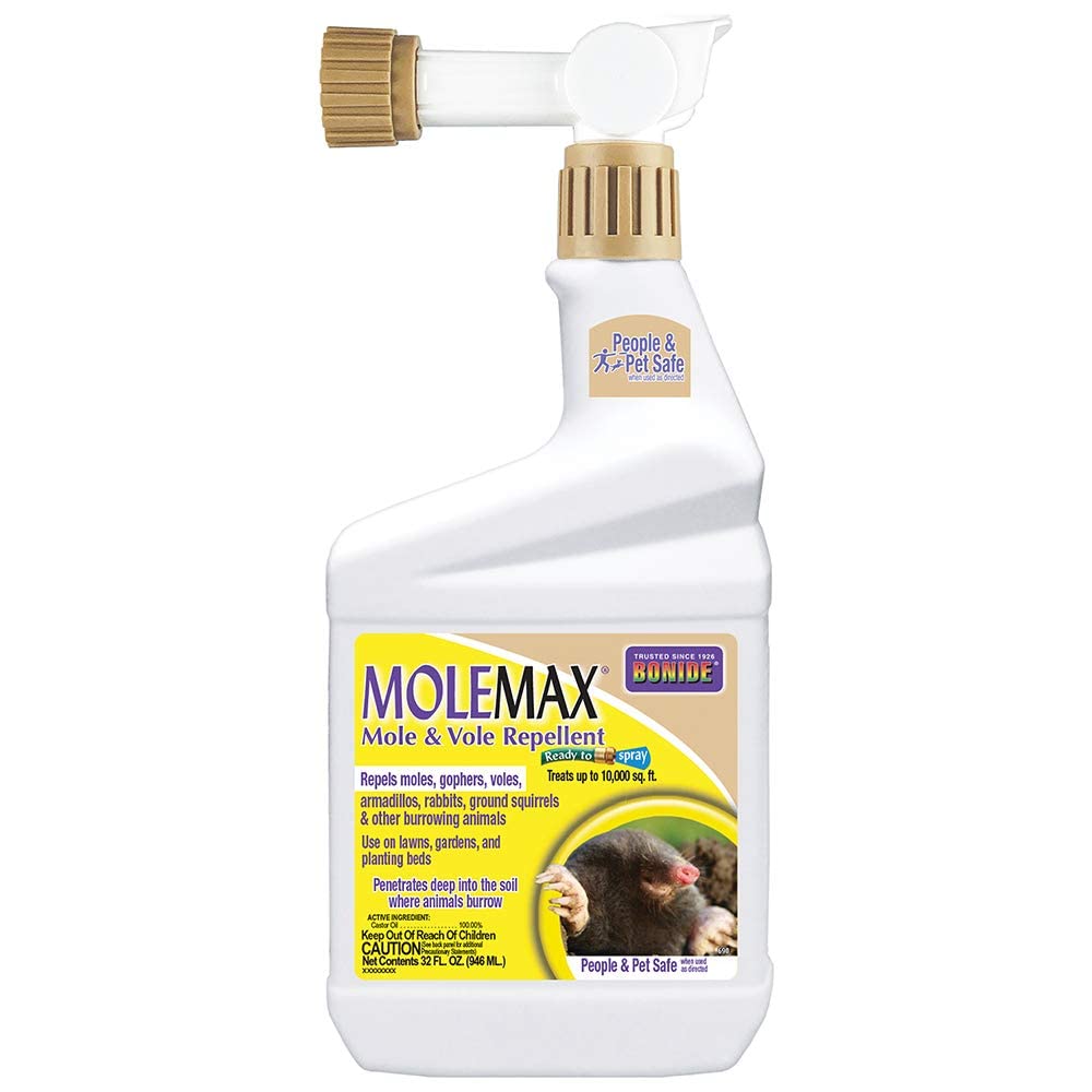 Bonide MOLEMAX bottle with hose connection for easy garden protection.