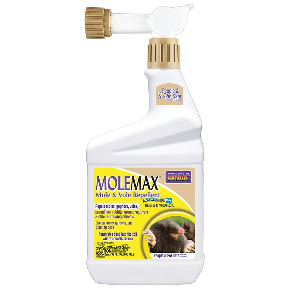 Bonide MOLEMAX bottle with hose connection for easy garden protection.