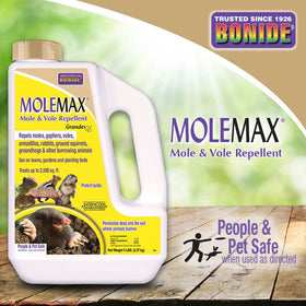 Bonide MoleMax castor oil action repels burrowers from soil.