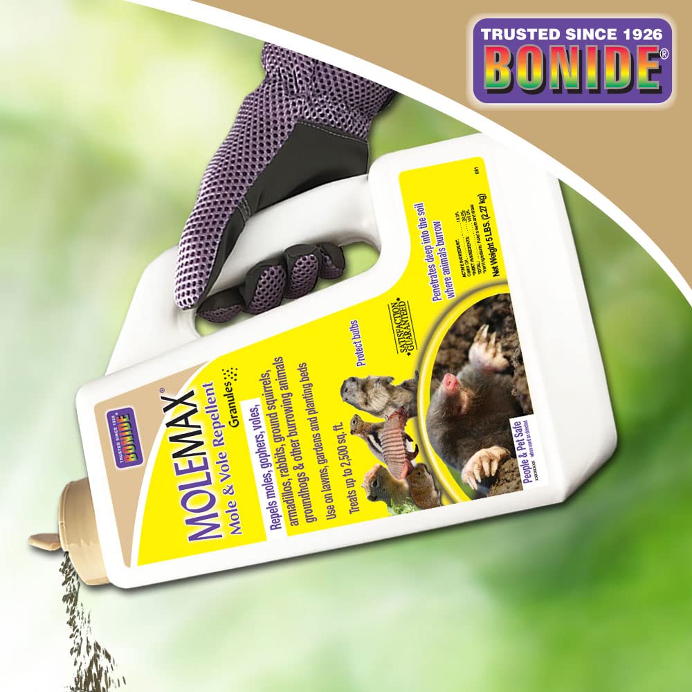 Bonide MoleMax protects flower beds with long-lasting pellets.