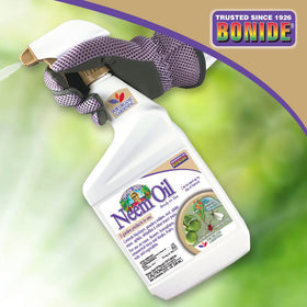 Close-up of spray nozzle delivering fine mist from Bonide Neem Oil