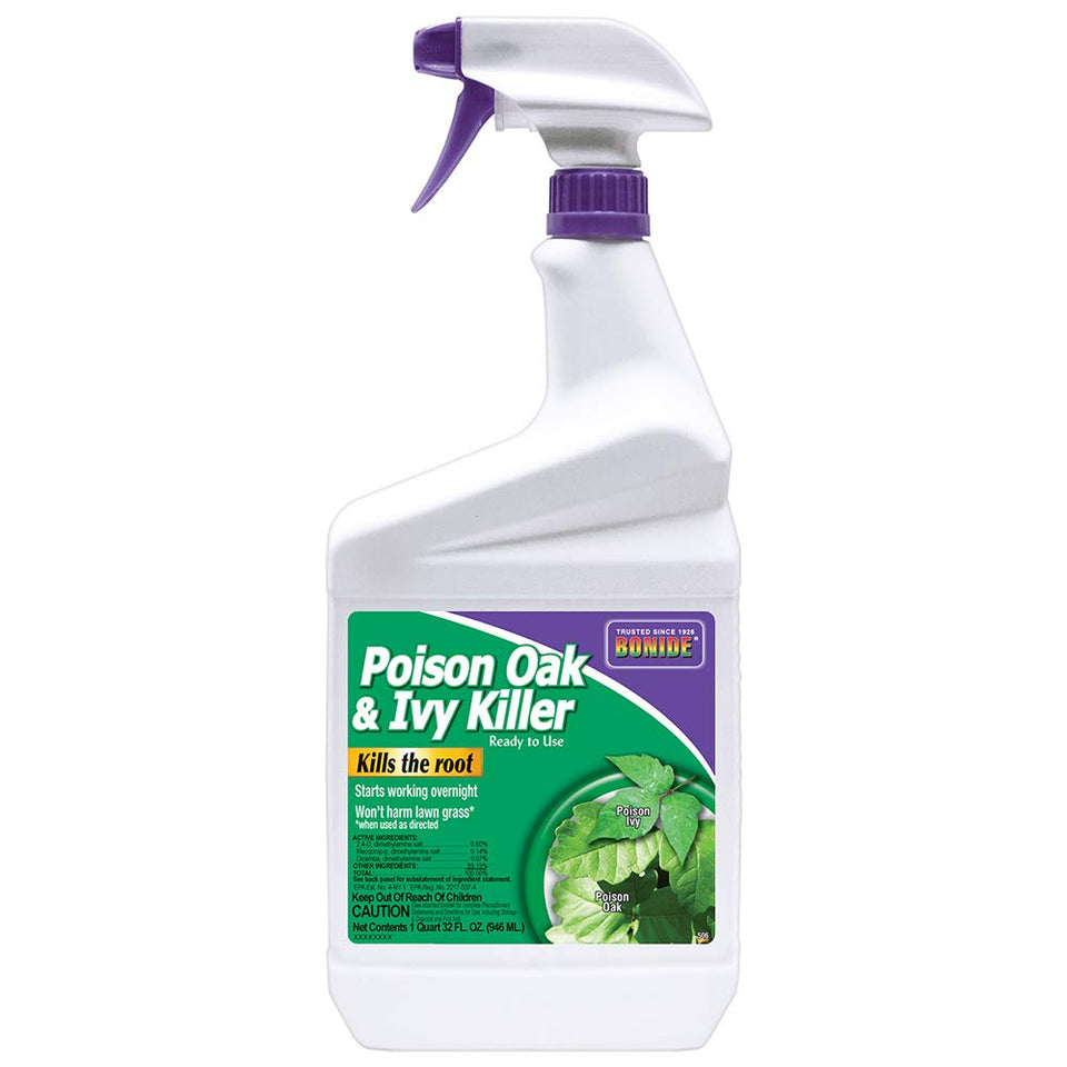 Bonide Poison Oak & Ivy Killer bottle spray in action for weed control.