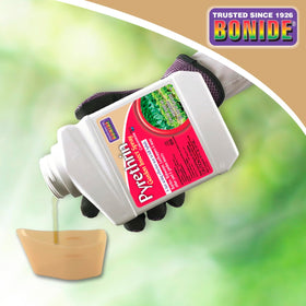 Close-up of leaf with Bonide Pyrethrin spray providing pest protection