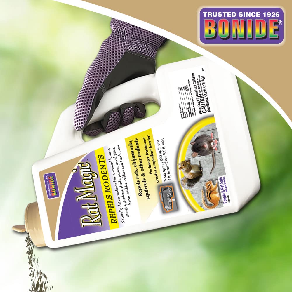 Bonide Rat Magic label highlights natural essential oils for deterrence