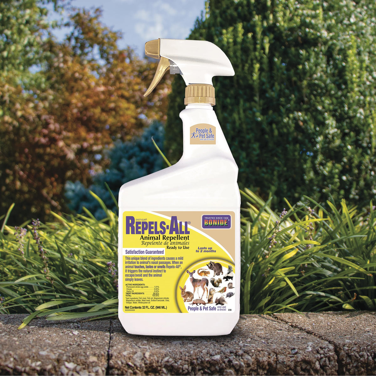 Bonide Repels-All perimeter spray protecting yard edges from pests