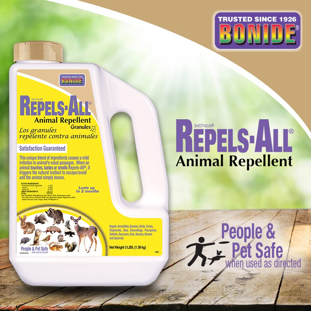 Bonide Repels-All near patio area helps guard outdoor spaces.