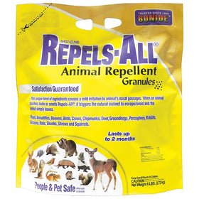 Bonide Repels-All granules create a perimeter barrier around plants to deter pests.