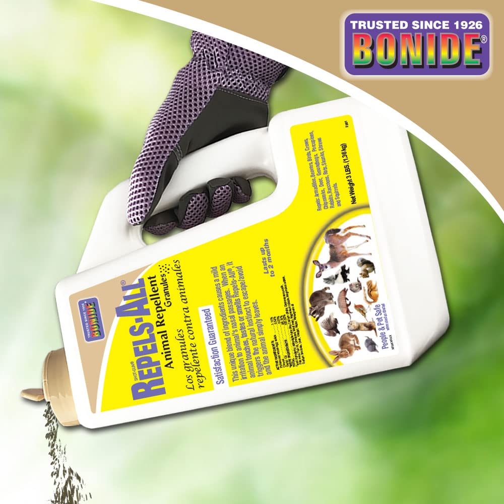 Bonide Repels-All around a trash area to reduce scavenger visits.