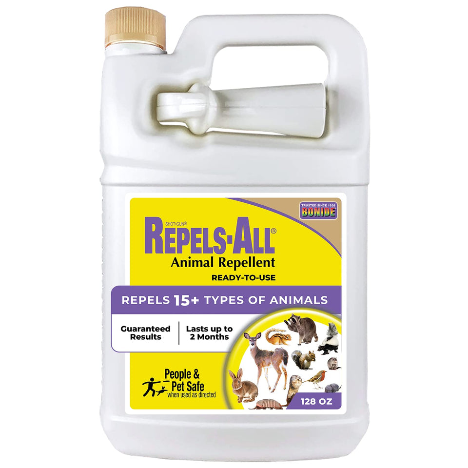 Bonide Repels-All RTU Tan bottle shown as outdoor pest deterrent for yards