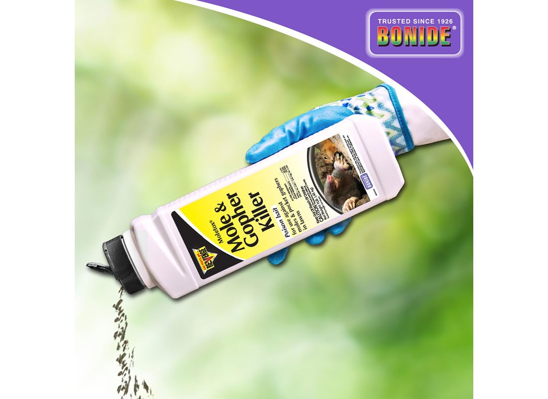 Bonide Revenge Moletox 1lb package on lawn, easy to use.