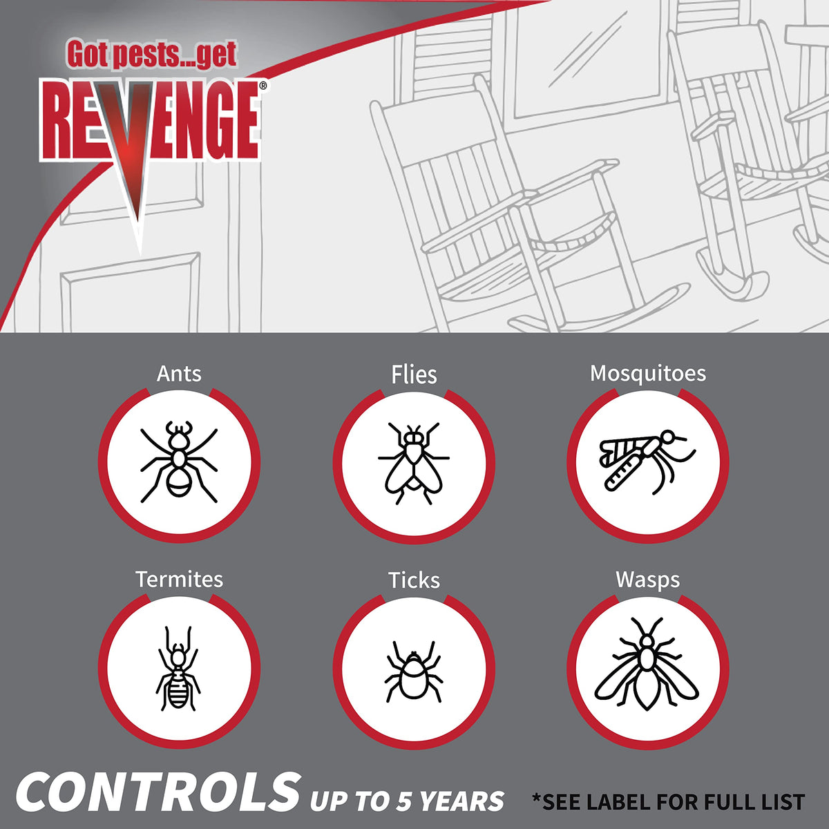Bonide Revenge spray application shown with sprayer for quick termite and ant control.