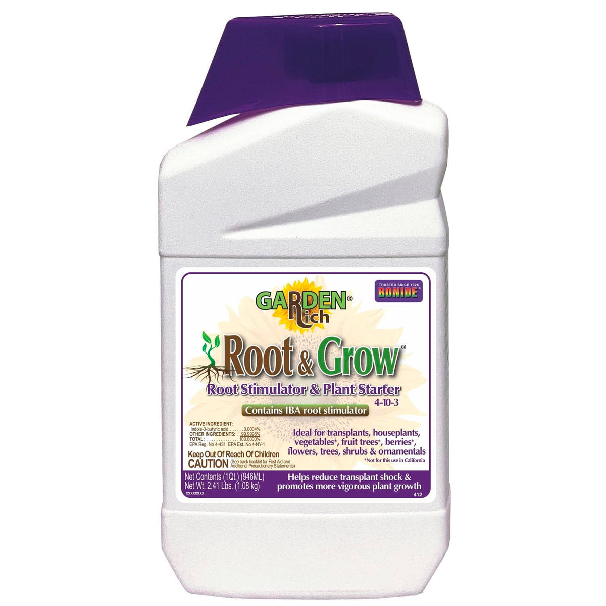 Bonide Root and Grow concentrate bottle pour supports early root development