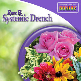 Bonide Rose Rx packaging demonstrates use on flowers and ornamentals in beds.
