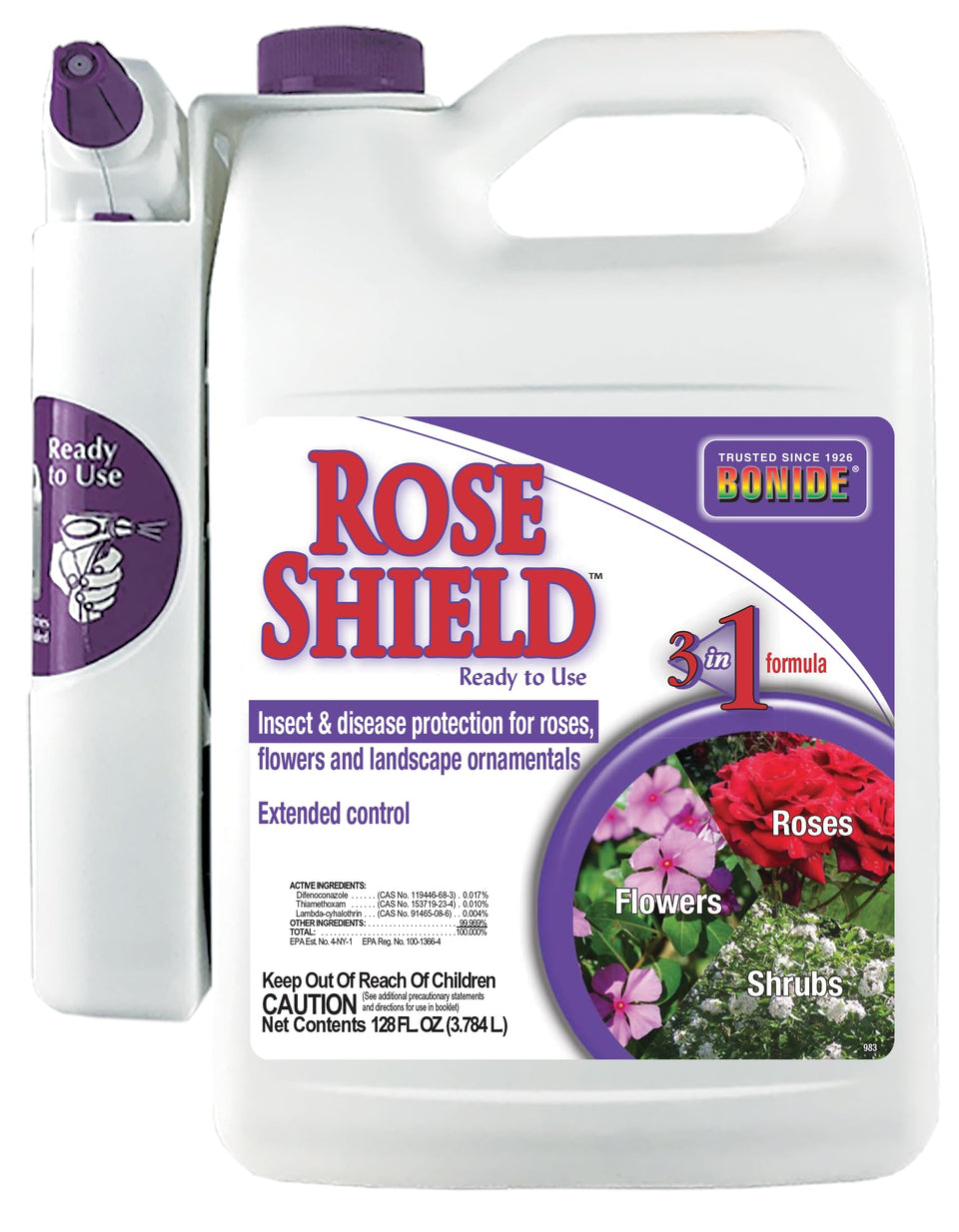 Bonide Rose Shield spray bottle ready to protect roses and ornamentals