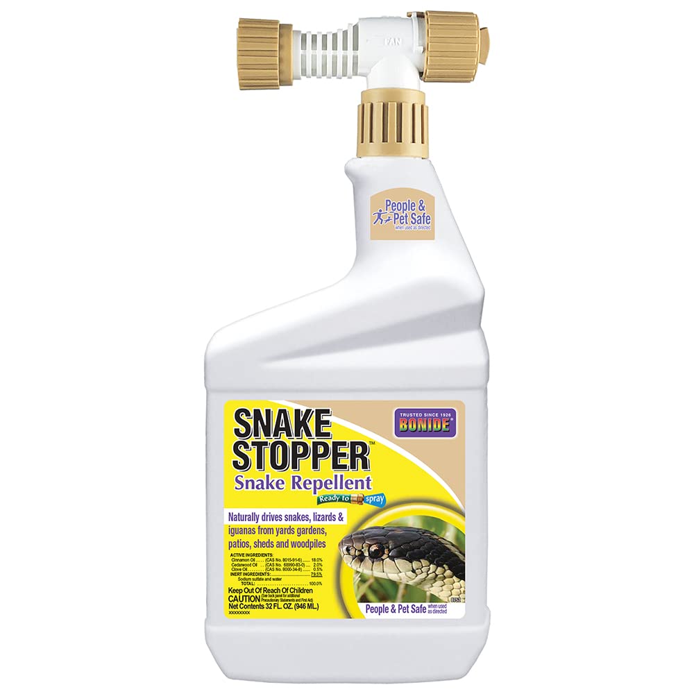 Bonide Snake Stopper Ready-Spray deters snakes with an easy backyard spray.