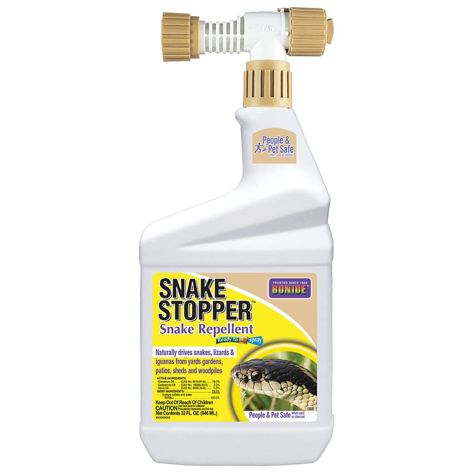 Bonide Snake Stopper Ready-Spray deters snakes with an easy backyard spray.