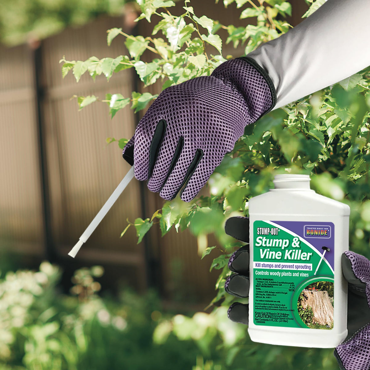 Bonide Stump-Out fast-acting formula targets stumps and vines within weeks.