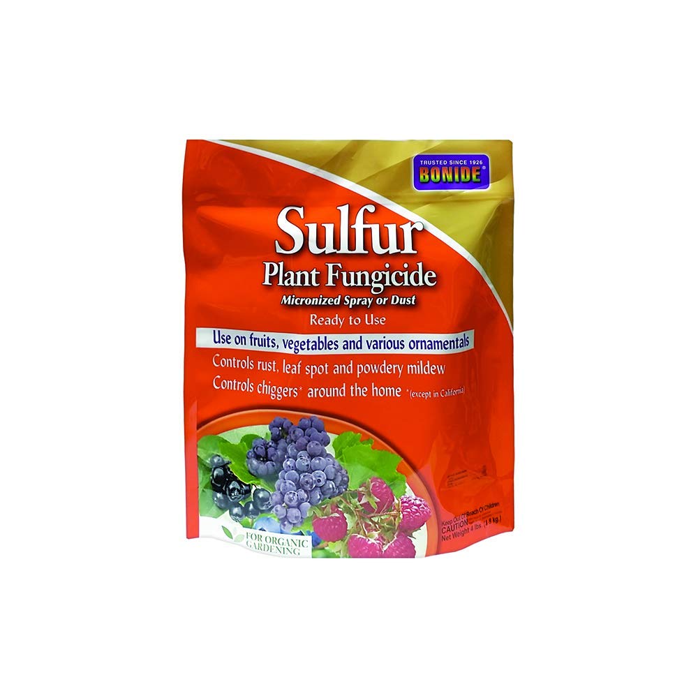 Bonide sulfur plant fungicide on-fruits-vegetables demonstrates organic protection for crops.