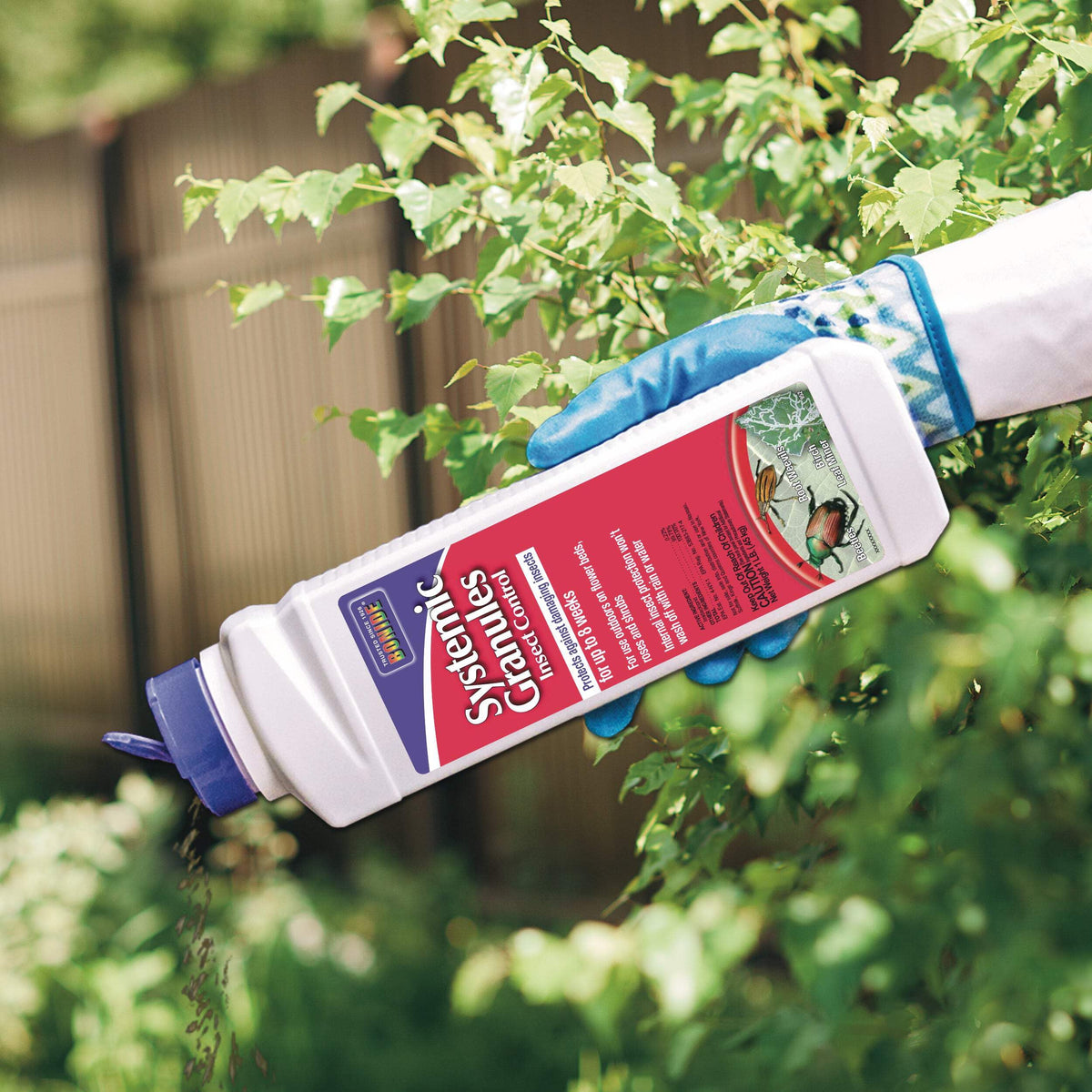 Bonide Systemic Granules Insect Killer for hanging baskets and containers.